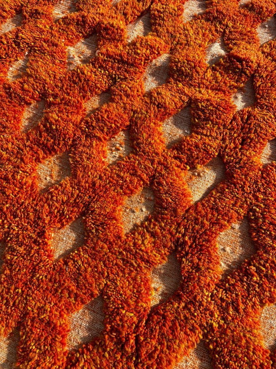 Image 1 of Orange Moroccan wool rug 250x250 cm– Handmade geometric rug – Contemporary Berber carpet – Custom wool area rug – Moroccan Beni 