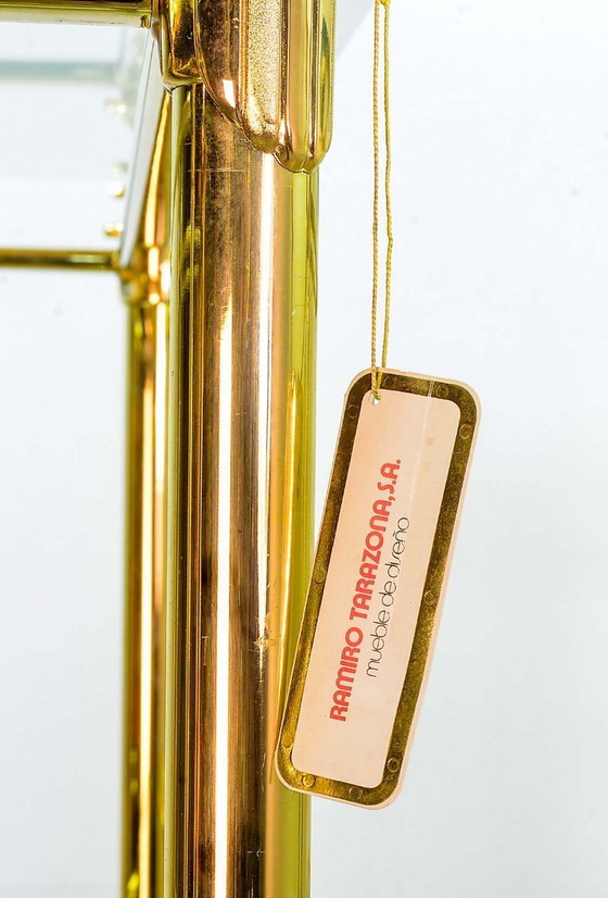 Image 1 of Hollywood Regency Style Ramiro Tarazona 24 Carat Gold Plated Mid-Century Display Cabinet with Glass Shelves. Spain, 1980s.