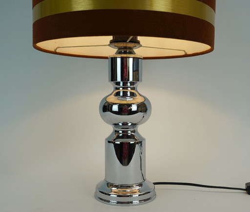 Large 1970s Table Lamp Aro-Leuchten Chrome Base Brown Velvet Lampshade – tafellampen (photo 2 of 11)