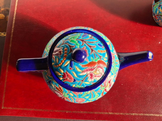 Image 1 of Juego de té esmaltado cloisonné de Longwy