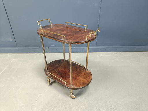 Italian Lacquered Goatskin / Parchment Serving Bar Cart by Aldo Tura, 1960s
