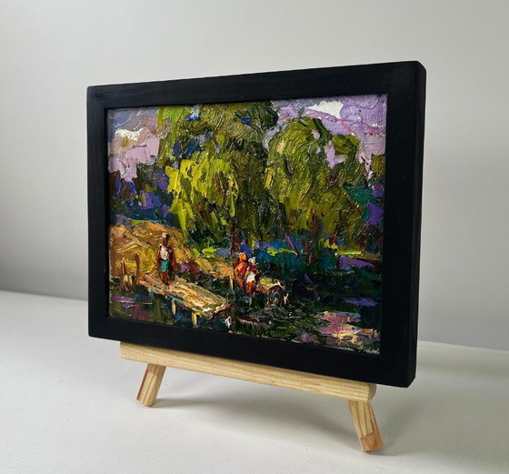 Image 1 of Original Oil Painting Summer Coastal Landscape Vacations in the village sun