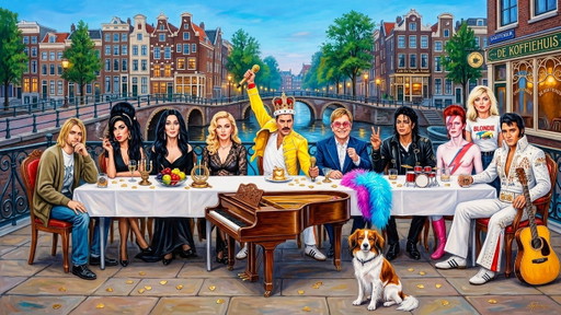 La Última Cena en Ámsterdam | Freddie Mercury, Elton John & Michael Jackson 6 mm Gallery Print 120x 67,5 cm