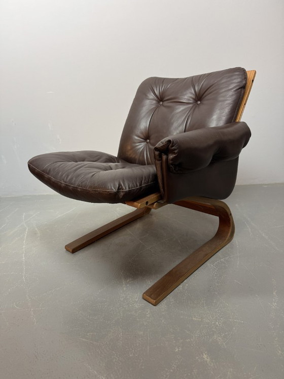 Image 1 of Sofá Kengu de tres plazas en cuero Rybo Rykken de diseño escandinavo de mediados de siglo, súper cómodo, década de 1960.