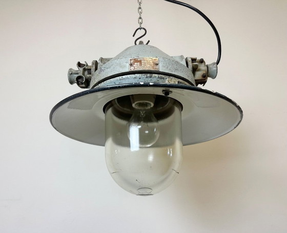 Image 1 of Grey Cast Aluminium Explosion Proof Lamp with Enameled Shade, 1970s