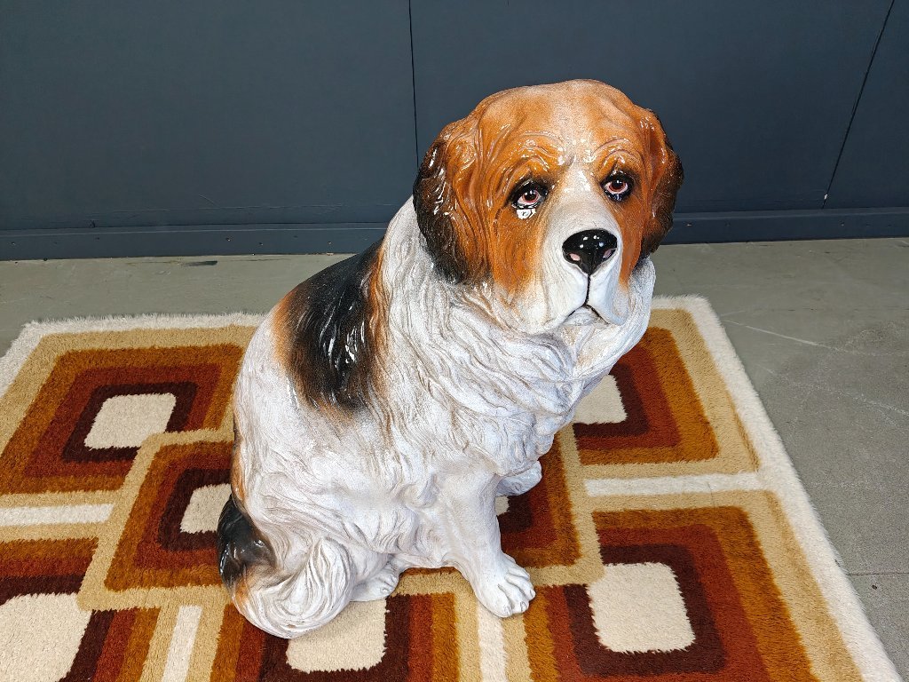 Life sized Vintage glazed terracotta St bernard dog sculpture