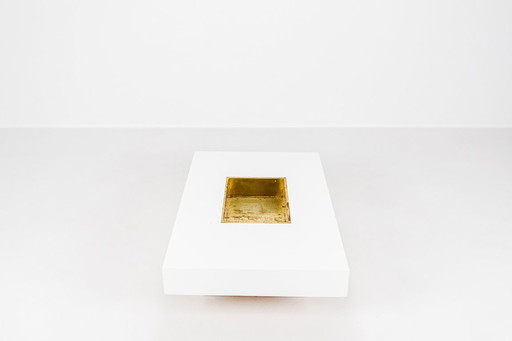 Couchtisch mit integrierter Messingbar von Willy Rizzo, Italien, 1970er Jahre