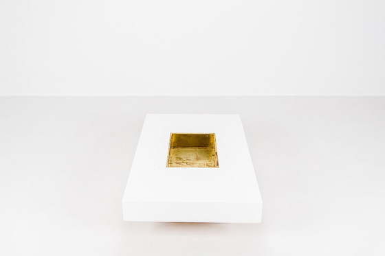 Image 1 of Couchtisch mit integrierter Messingbar von Willy Rizzo, Italien, 1970er Jahre