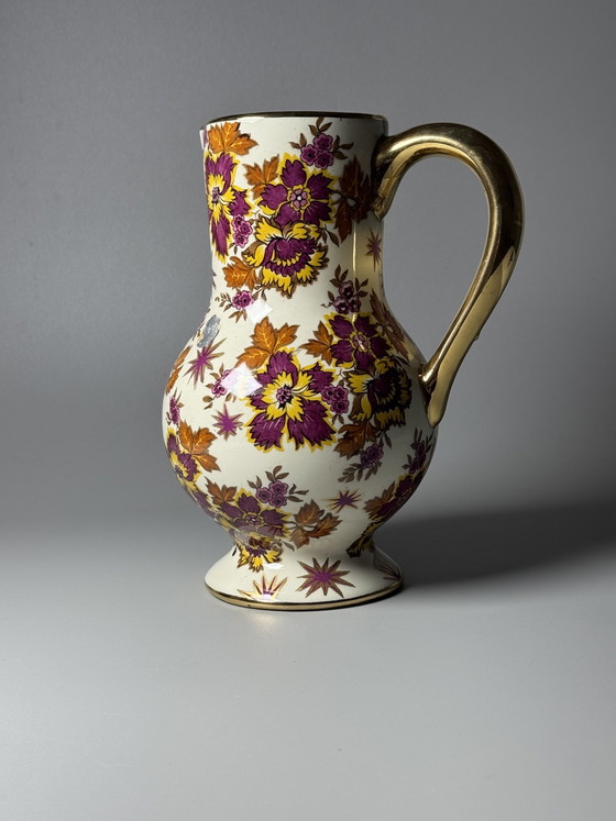 Image 1 of Boch Frères La Louvière Keralux Faience Pitcher by Raymond Chevalier, Belgian Art Deco, 1930s