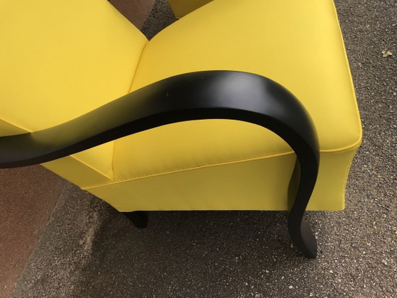 Set di Poltrone Art Déco Gialle, anni '20 – Legno, Cotone, Art Deco (photo 7 of 8)