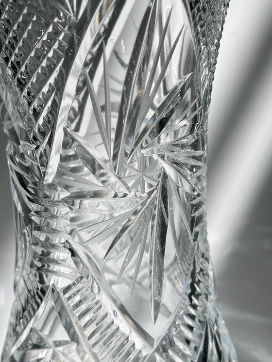 Image 1 of Soviet crystal glass vase lead cut Mid - Century 1960s 1970s Solid heavy lead crystal flower vase