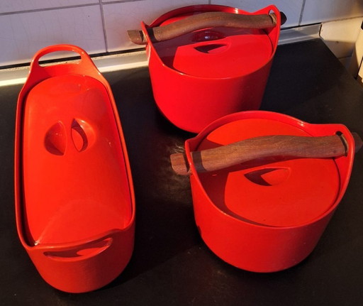 3 x vintage gietijzeren pannen van Timo Sarpaneva, Rosenlew, Finland