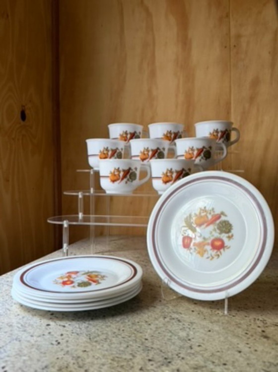 Vintage Arcopal France Vegetable Set - 13 Piece Service for 6 - 7 Mugs & 6 Plates - Retro 70s Gastronomie (photo 5 of 6)