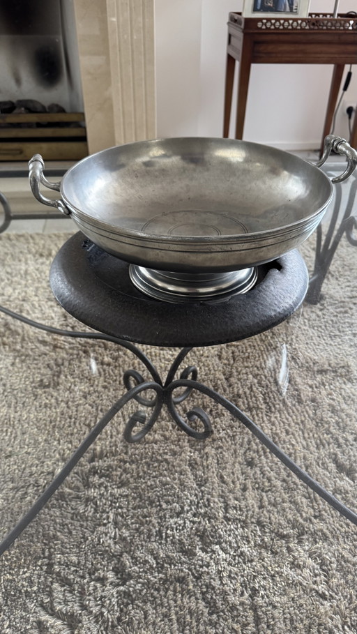 Tavolino da caffè vintage con base in ferro battuto – salontafels, Glass, Iron (photo 2 of 5)