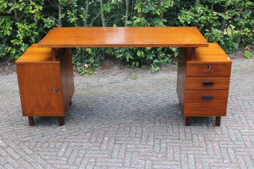 Vintage 1960s wooden desk with 4 drawers and cabinet