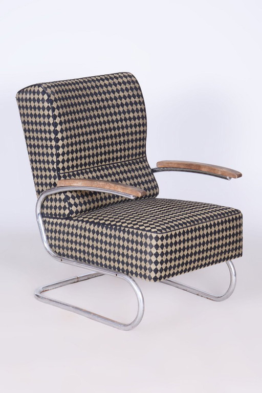 Set di due poltrone Bauhaus restaurate, di Vichr a Spol., cromate, ceche, anni '30 – fauteuils, Textile, Wood (photo 2 of 12)