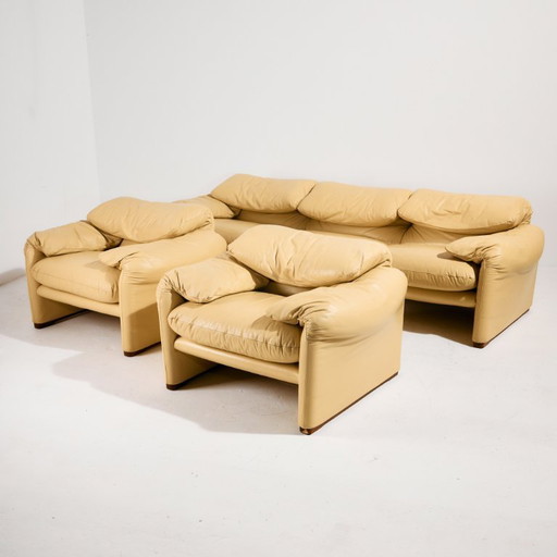 MK11585 Juego de cuero Maralunga de Vico Magistretti para Cassina. Juego de 3