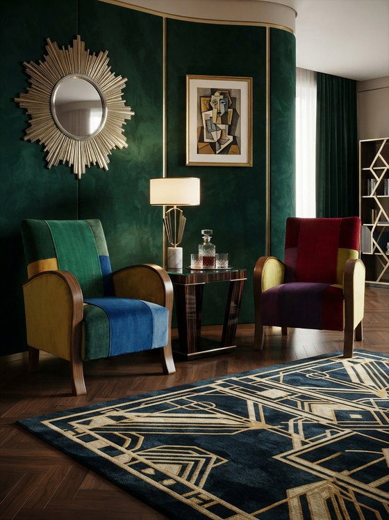 Poltrone Art Déco in vivace patchwork di velluto multicolore, set di 2 – Legno, Art Deco (photo 6 of 6)