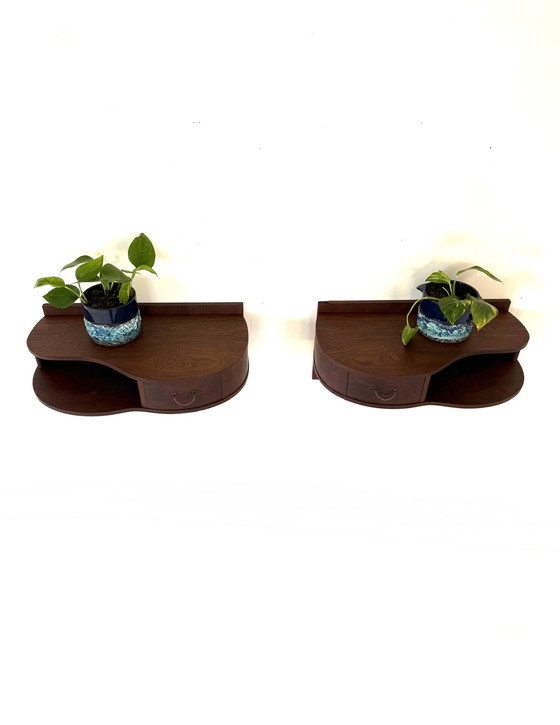 Image 1 of 2x vintage teak floating Danish bedside tables ‘60s