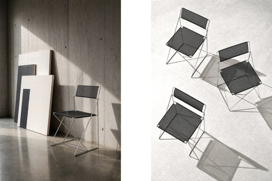 Image 1 of Vintage minimalistische metalen X-Line stoelen van Niels Jørgen Haugesen voor Hybodan, jaren 70, set van 4
