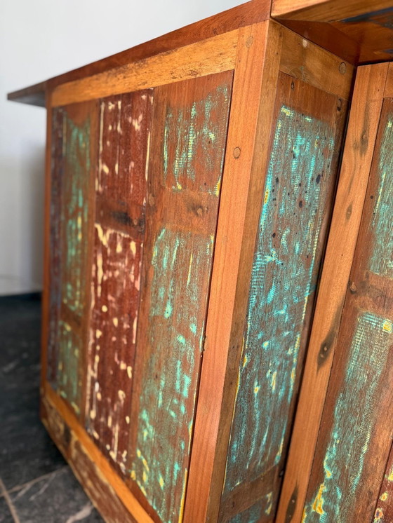 Image 1 of 🌿 Aparador/mueble bar/mueble bar único, fabricado con madera reciclada de demoliciones - hecho a mano en India