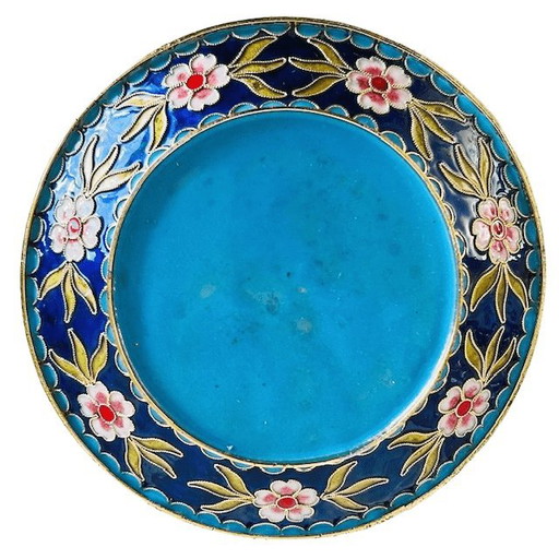 Plato decorativo vintage de latón cloisonné dragón años 80