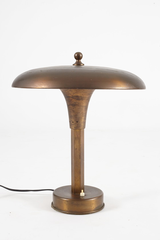Image 1 of Art Deco/ Bauhaus mushroom tafellamp messing 