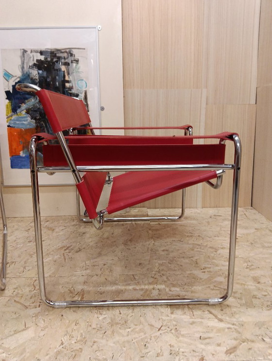 Image 1 of KNOLL Studio Set van 2 WASSILY B3 fauteuils (NIEUW) in rood leer