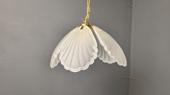 Image 1 of Vintage Italiaanse kroonluchter van glas en messing, jaren 70.