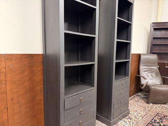 Classic English Teak Books Bookcase Black, Wood, Brass (photo 7 of 15)