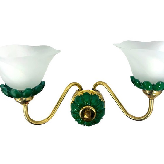 Image 1 of PRECIOSA double wall lamp | Czechoslovakia 1980s | malachite glass | brass | E14