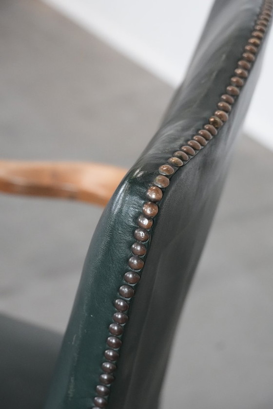 Image 1 of Old English cowhide leather and wood Gainsborough occasional/desk chair