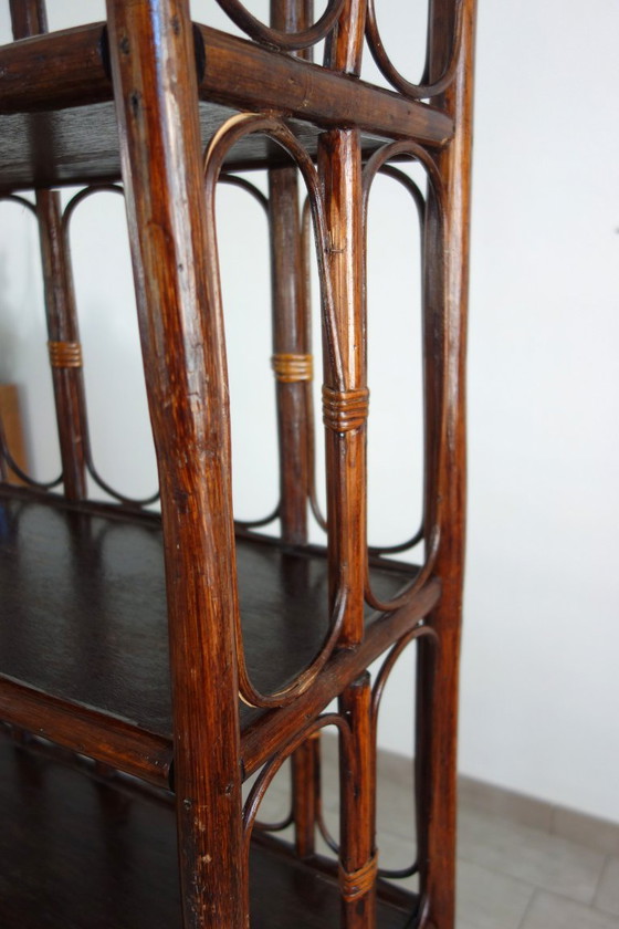 Vintage rotan en bamboe Boekenkast met 5 planken, Boekenkasten, Bruin (foto 12 van 13)