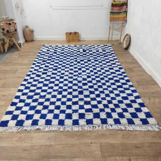 Image 1 of Tapis marocain à damier bleu – Tapis berbère à damier bleu | 316 × 195 cm