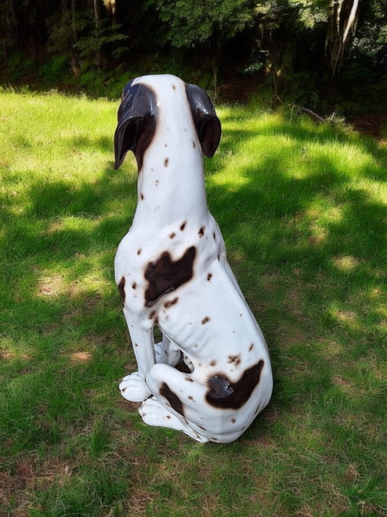 Sculpture de chien en céramique, blanc et marron, Porcelaine, Hollywood Regency (photo 8 sur 8)