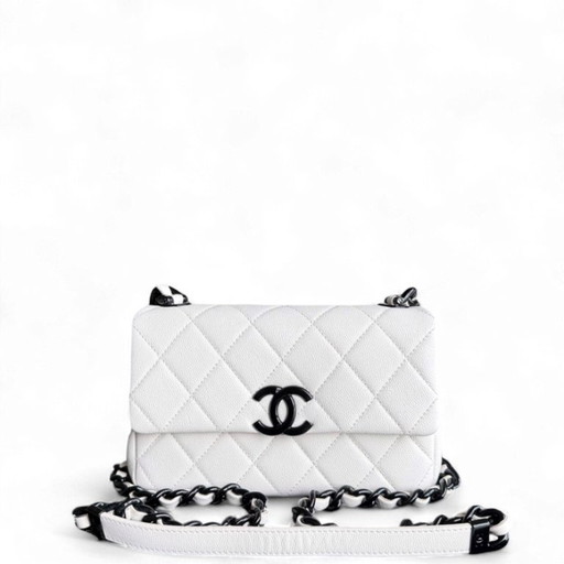 Chanel Seasonal Flap Mini - 20CM Caviar My Everything Bag Quilted Grained Calfskin White Calfskin Black Hardware Series 3