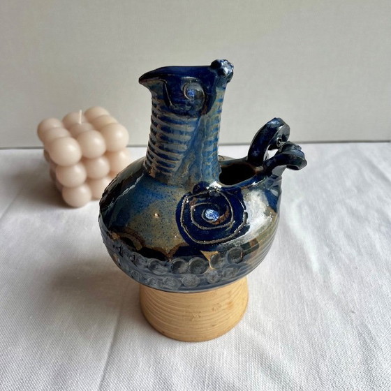 Image 1 of Sculpturaal vogelbeeldje van steengoed door Hanne Stentøj - Danish Ceramics Cobalt Blue, 1960