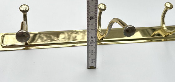 Image 1 of Perchero de pared de latón pulido con tres ganchos dobles, década de 1970-1980