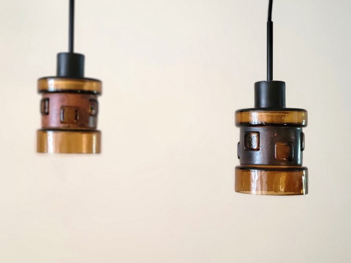 Set aus 2 Pendelleuchten von Victor Bernt für Flygsfors, Schweden, 1960 – hanglampen, Copper, Glass