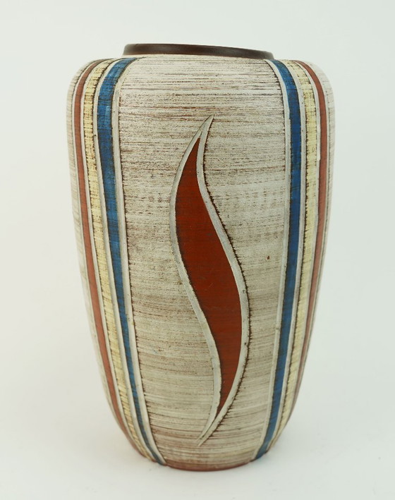 Image 1 of Wunderschöne westdeutsche Vase aus der Mitte des 20. Jahrhunderts, Sawa-Keramik, Sgraffito-Dekor, Modell 300/30 (1950er Jahre)