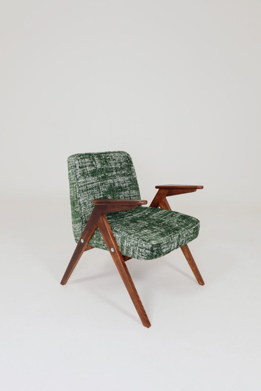 Skandinavischer grüner Loungesessel Vintage-Design Boho-Polsterung Melange-Stoff, 1960, Polen