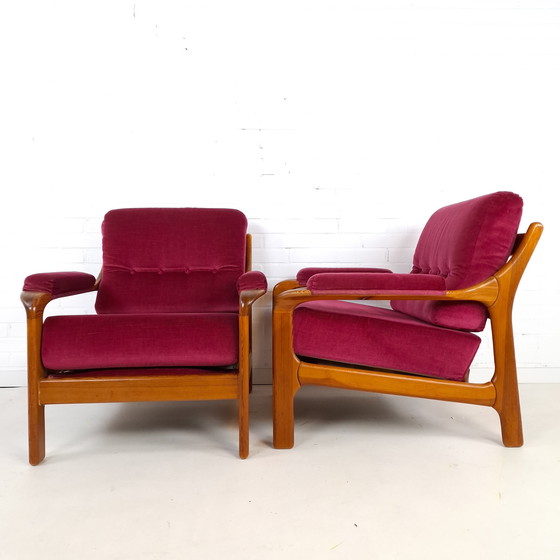 Image 1 of 2 poltrone vintage di design danese anni '70 in legno e velluto rosa