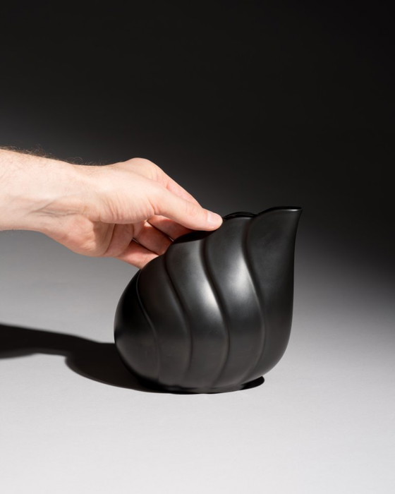 Image 1 of Rosenthal Porcelain Vase By Uta Feyl Black Matte Organic Sculptural Form Germany