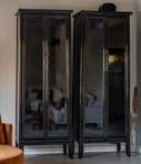 2 x Oriental tall storage cabinets (black, high gloss)