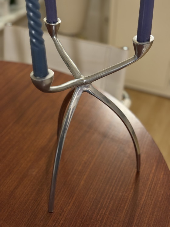 Image 1 of Vintage aluminium tripod kandelaar – space age stijl – jaren ’70