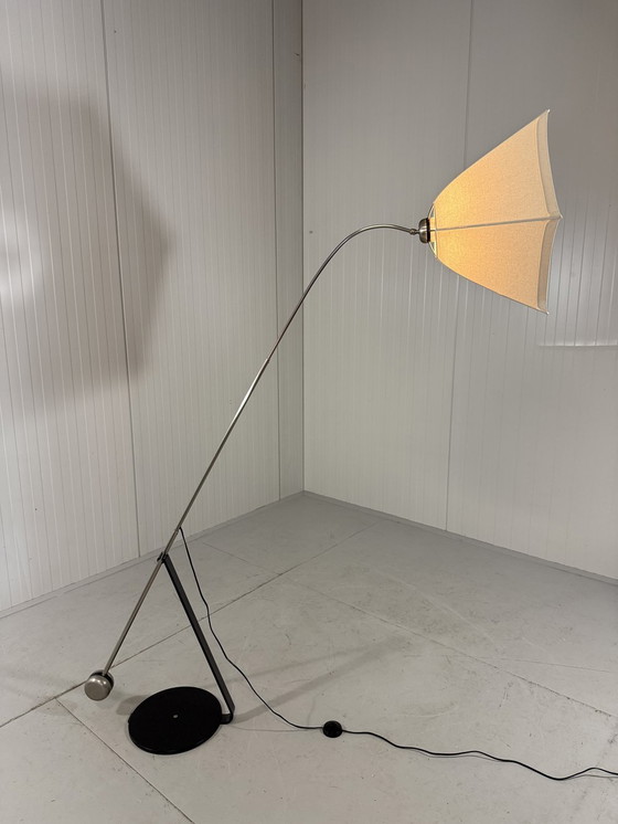 Image 1 of Fishing Rod Floor Lamp with Umbrella Lampshade 1970-80's