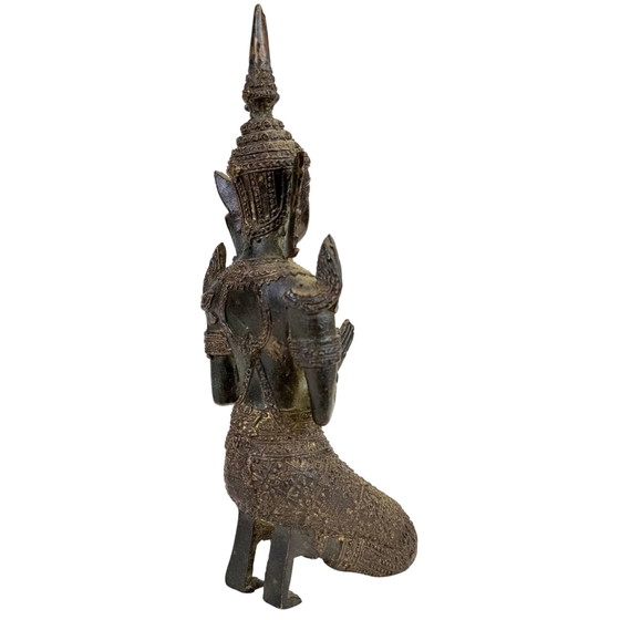 Thaise Bronzen Theppanom Tempelwachter – Boeddhistische Beschermengel – 21.7 cm – Beeldhouwkunst (photo 4 of 10)