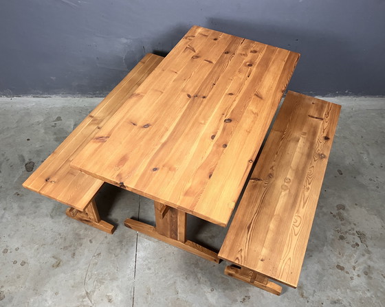 Image 1 of Dining table 2 benches pine Scandinavian Swedish