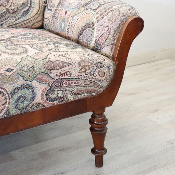 Image 1 of Antieke kleine sofa of chaise longue van walnoothout, Italië, 19e eeuw