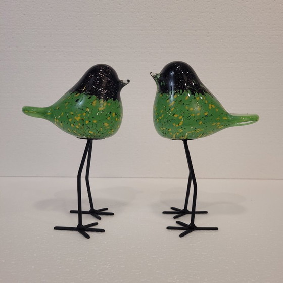 Image 1 of Paar geblazen glazen vogels, Chehoma, jaren 2000 - Frankrijk